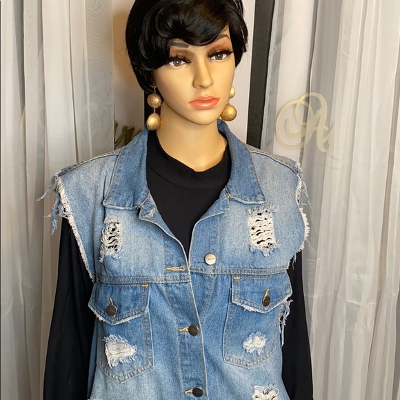 Distress oversized faded ripped blue jean vest! - Picture 1 of 3